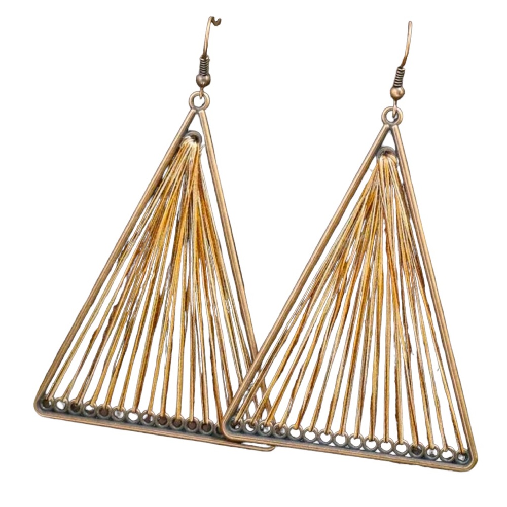 Bohemian Style Threaded Triangle Drop Earrings - image 3